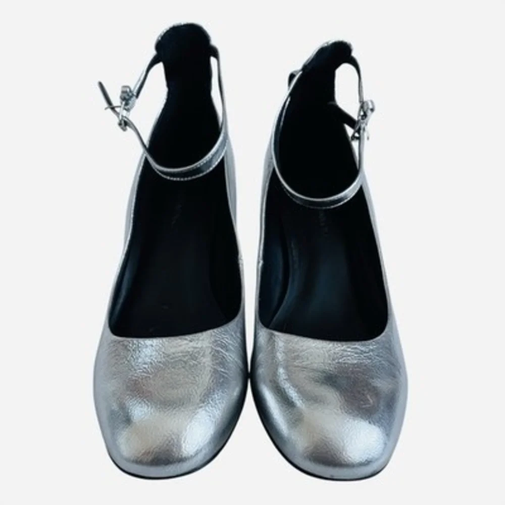 Rebecca Minkoff Metallic Silver Leather Ankle Strap Pumps Women's Shoes 8M Good
